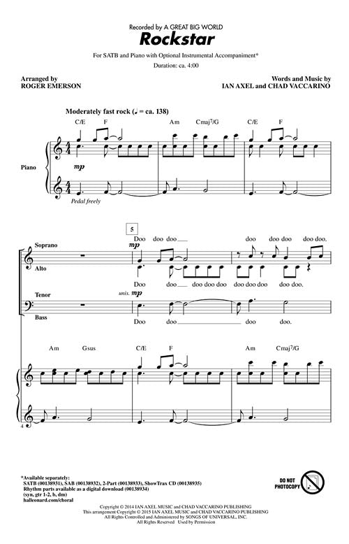 Rockstar Pop Choral Series Satb A Great Big World