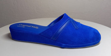 0022 Camoscio e Nappa Blu Suola Bufalo Ciabatte da camera Donna Original Milly Made in Italy - Foto N 1