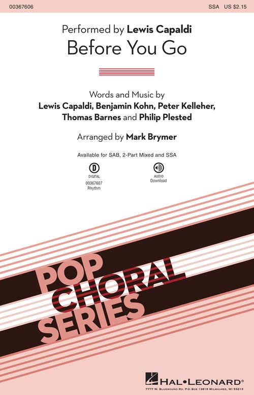 Before You Go Ssa Pop Choral Series Lewis Capaldi