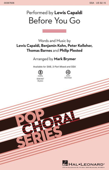 Before You Go Ssa Pop Choral Series Lewis Capaldi