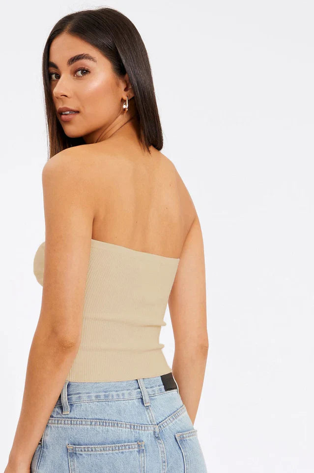 Merlaine Strapless Knotted Knit Crop Top