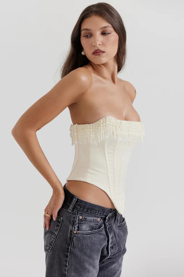 Aubrie Vintage Cream White Beaded Bra