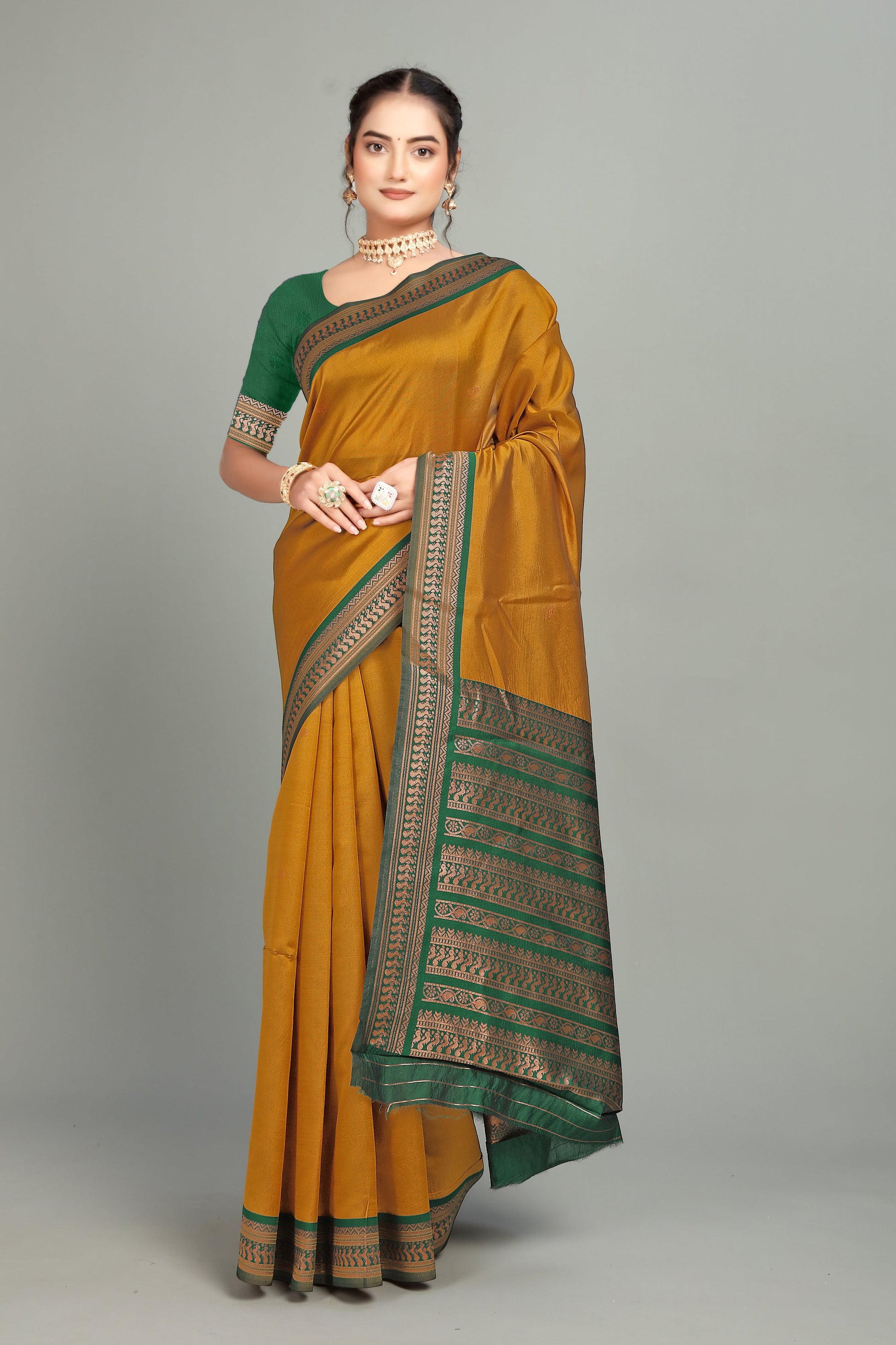 Gold Solid Woven Silk Saree