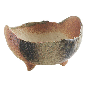 [ Banko Series ] Rustic Crescent Bonsai Pot 4.7" (120mm) - Sand Green - Wazakura Japan