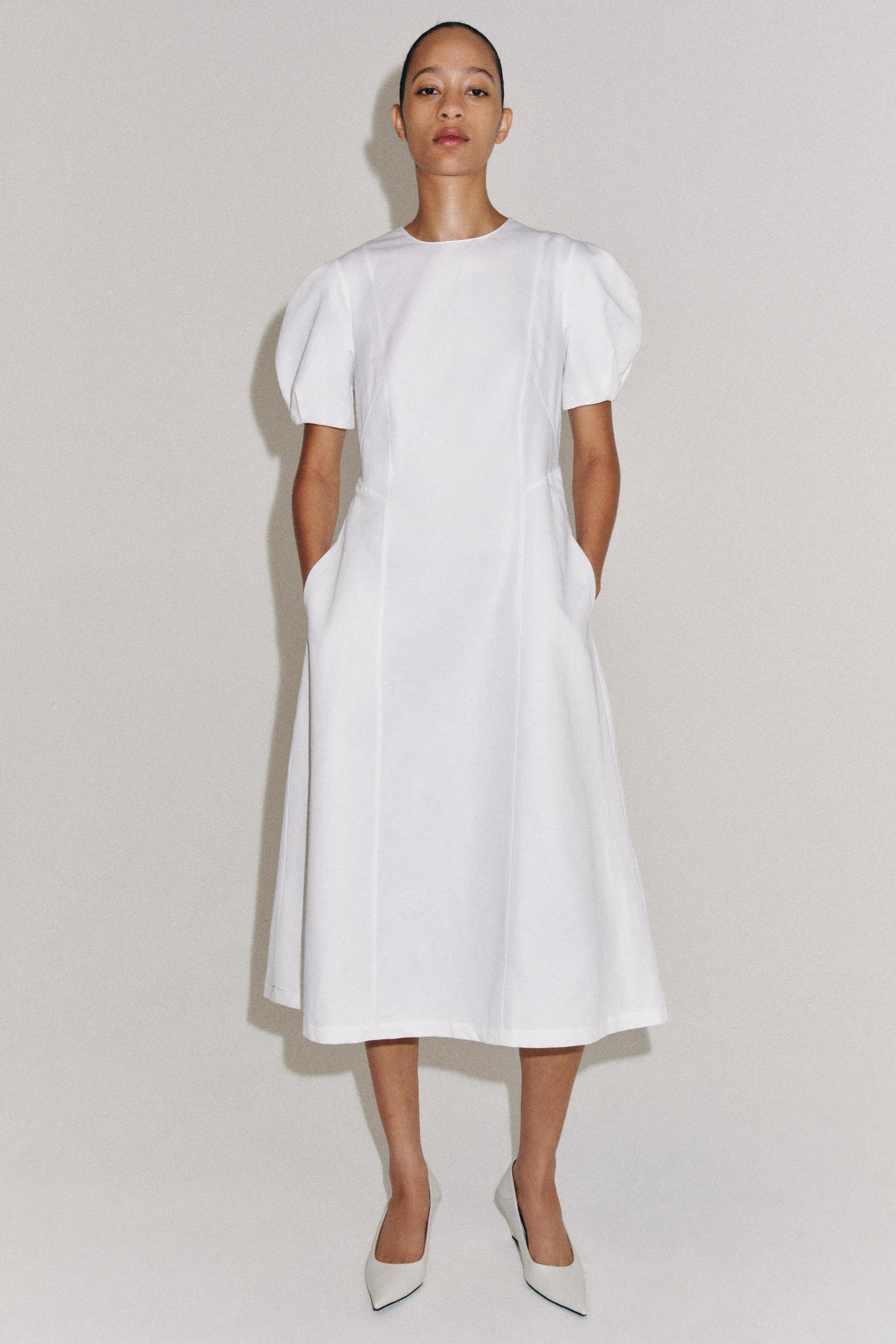 ZW COLLECTION LINEN BLEND MIDI DRESS - White