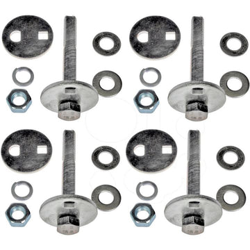 AK81300 ProSeries OE+ Alignment Kit components, including various nuts, bolts, washers, and metal plates, are arranged symmetrically on a white background.