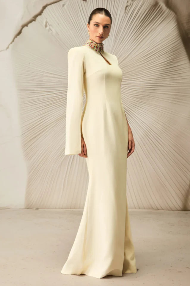 Laksha Cape Sleeve Cutout Maxi Dress