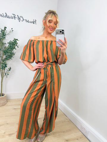 Vixen Jumpsuit - Orange & Khaki