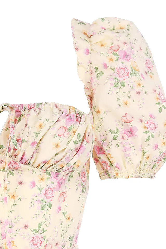 Floral Puff Sleeve Boho Midi Dress