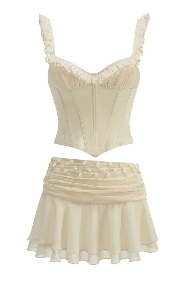Amelia Corset Lace Up Ruffle Skirt Set