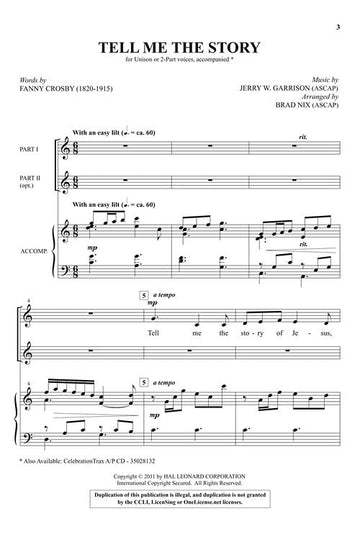 Tell Me The Story Unison 2 Part Treble Jerry Garrison
