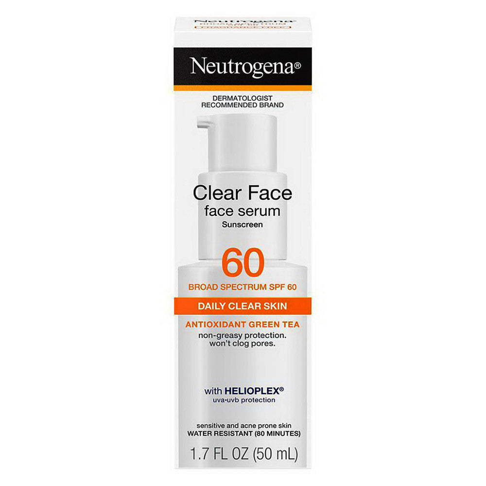Neutrogena Clear Face Serum Sunscreen Spf 60 Lotion with Green Tea, 1.7 Oz