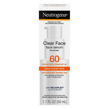 Neutrogena Clear Face Serum Sunscreen Spf 60 Lotion with Green Tea, 1.7 Oz