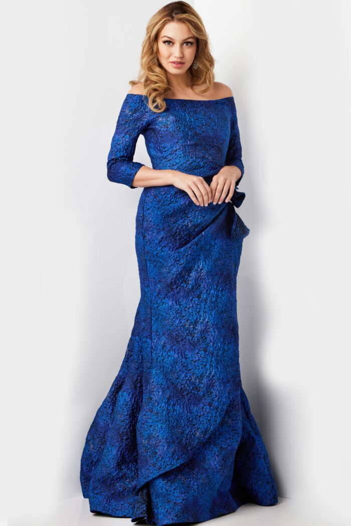 Mother of the Bride Dresses Mother of the Bride Off Shoulder Side Ruffle Dress Cobalt