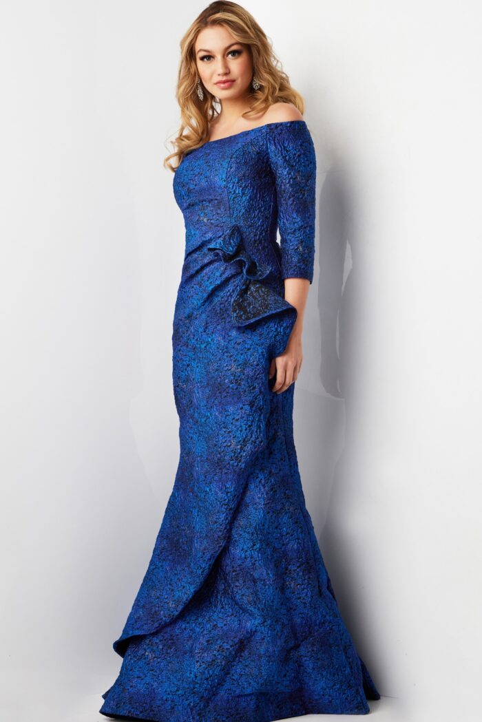 Mother of the Bride Dresses Mother of the Bride Off Shoulder Side Ruffle Dress Cobalt