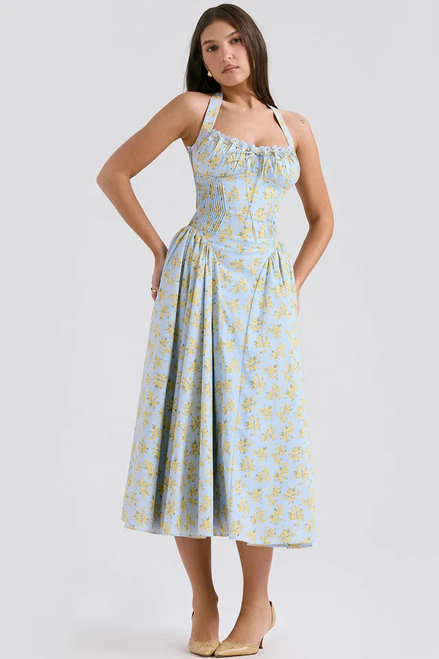 Adabella Cotton Halter Midi Sundress