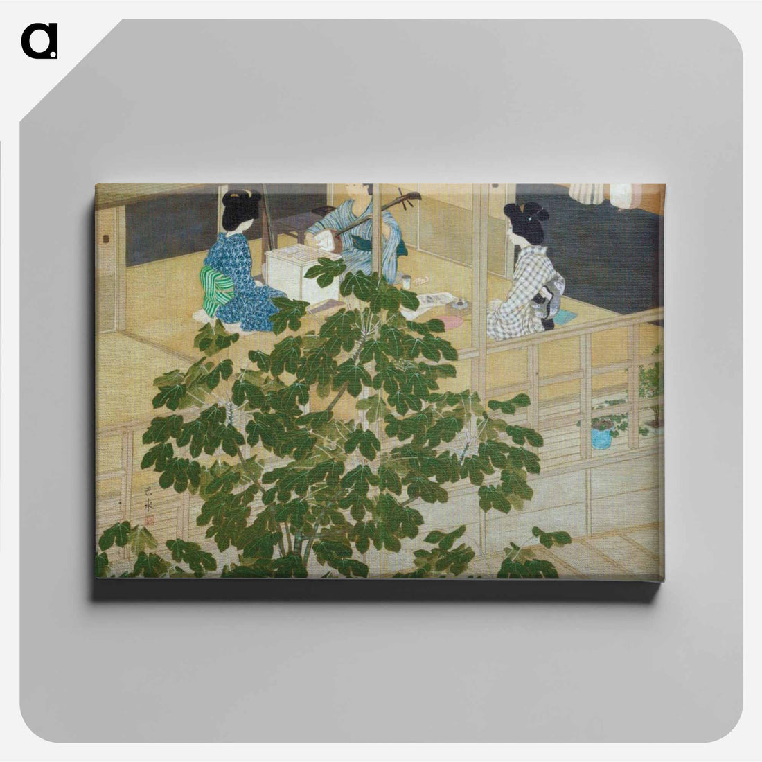 アートパネル-The Singing Lesson by Kawase Hasui, 1915, two-panel screen, ink and color on silk, 101.6 x 109.2 cm - 川瀬 巴水 Canvas.