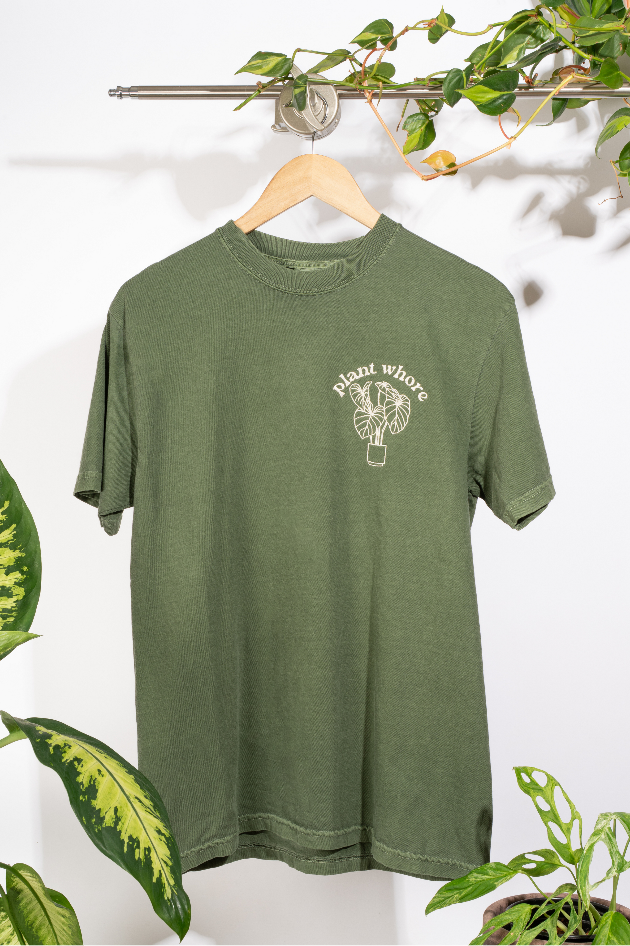 embroidered philodendron plant whore t-shirt
