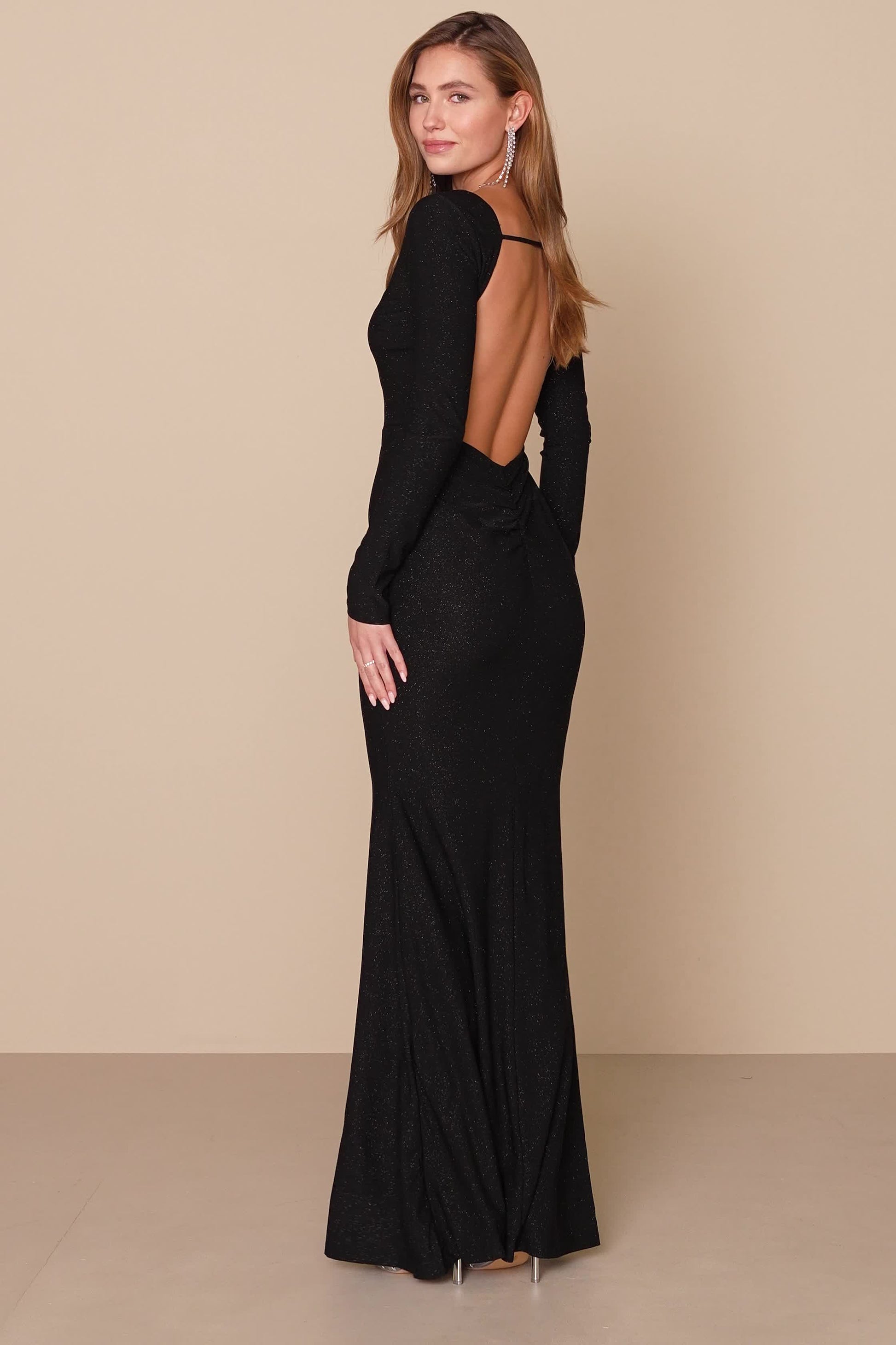 Sexy Black Dress - Backless Maxi Dress - Glitter Maxi Gown