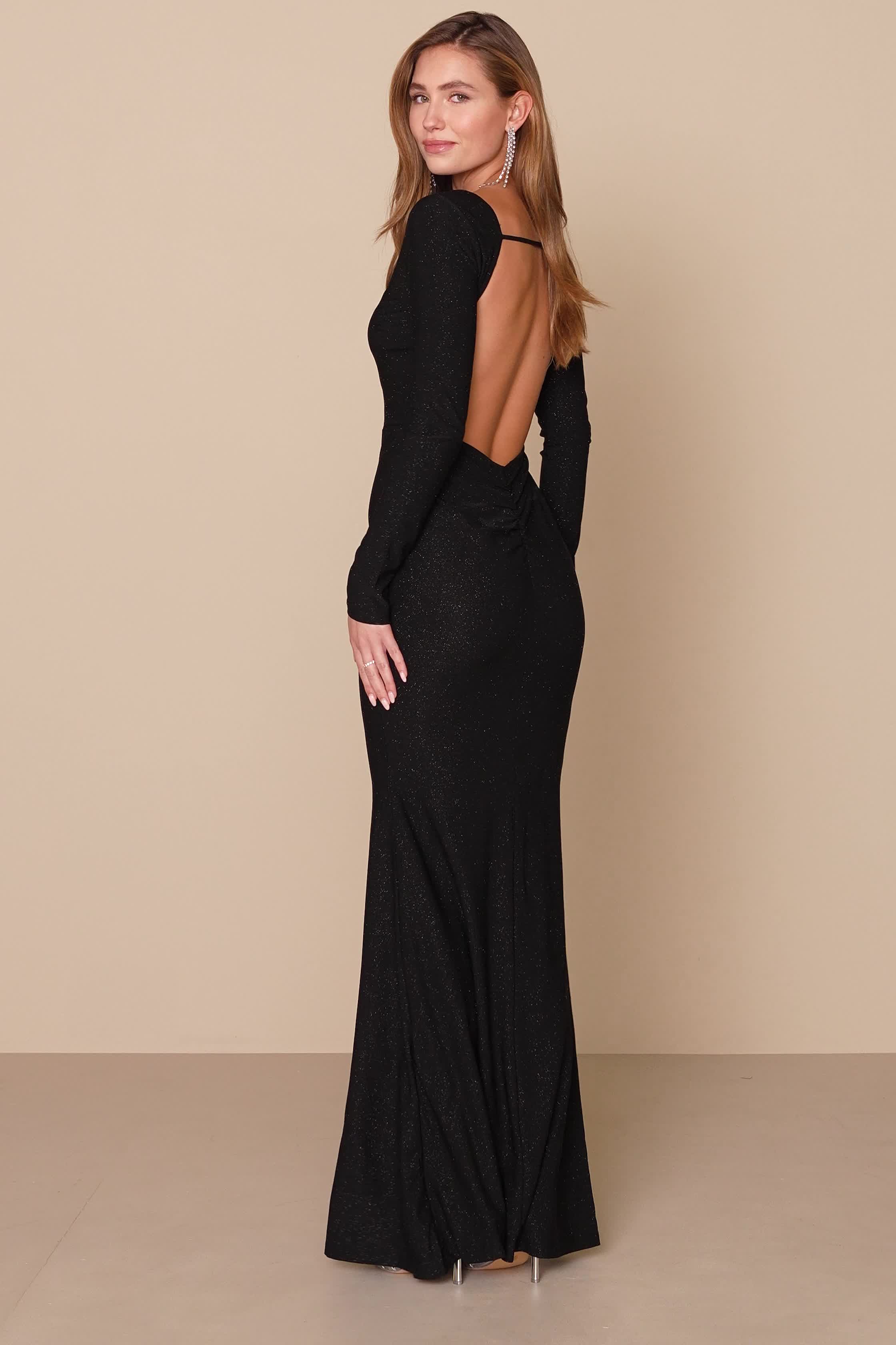 Sexy Black Dress - Backless Maxi Dress - Glitter Maxi Gown