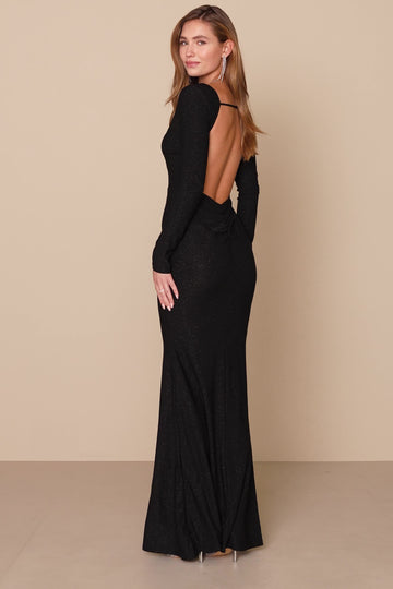 Sexy Black Dress - Backless Maxi Dress - Glitter Maxi Gown