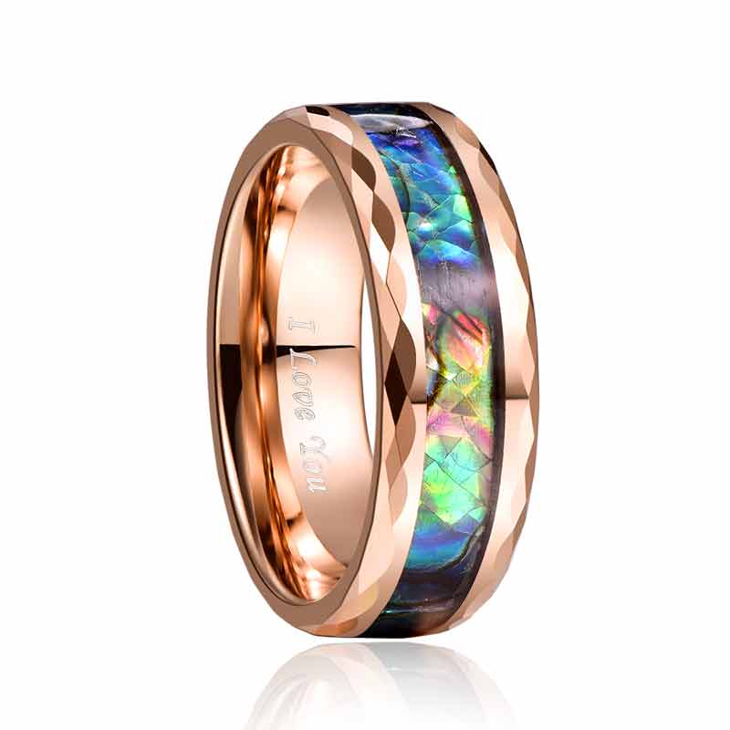 NUNCAD 8mm Ring Herren Rosegold Mehrfarbig mit Abalone Shell Wolfram