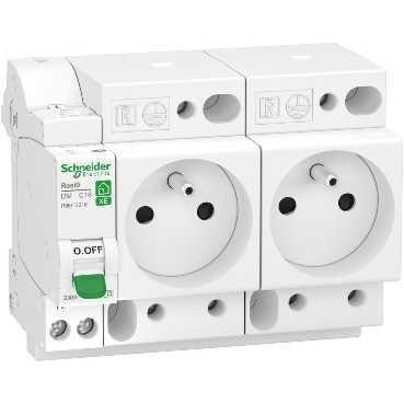 Resi9 XE - combiné disjoncteur+2 prises courant - 1P+N - 16A - courbe C - embrochable Schneider Electric R9ECS616