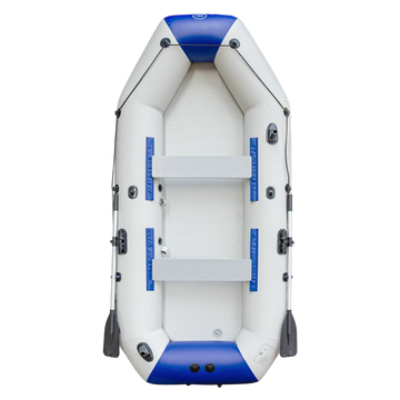 inflatable fishing boat with blue and gray design