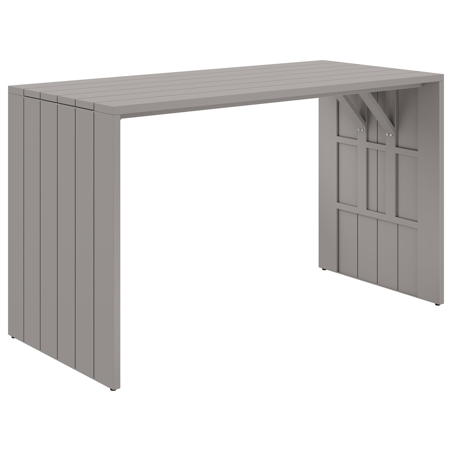 Sunpan Verin outdoor bar table in greige powder-coated aluminum, front view
