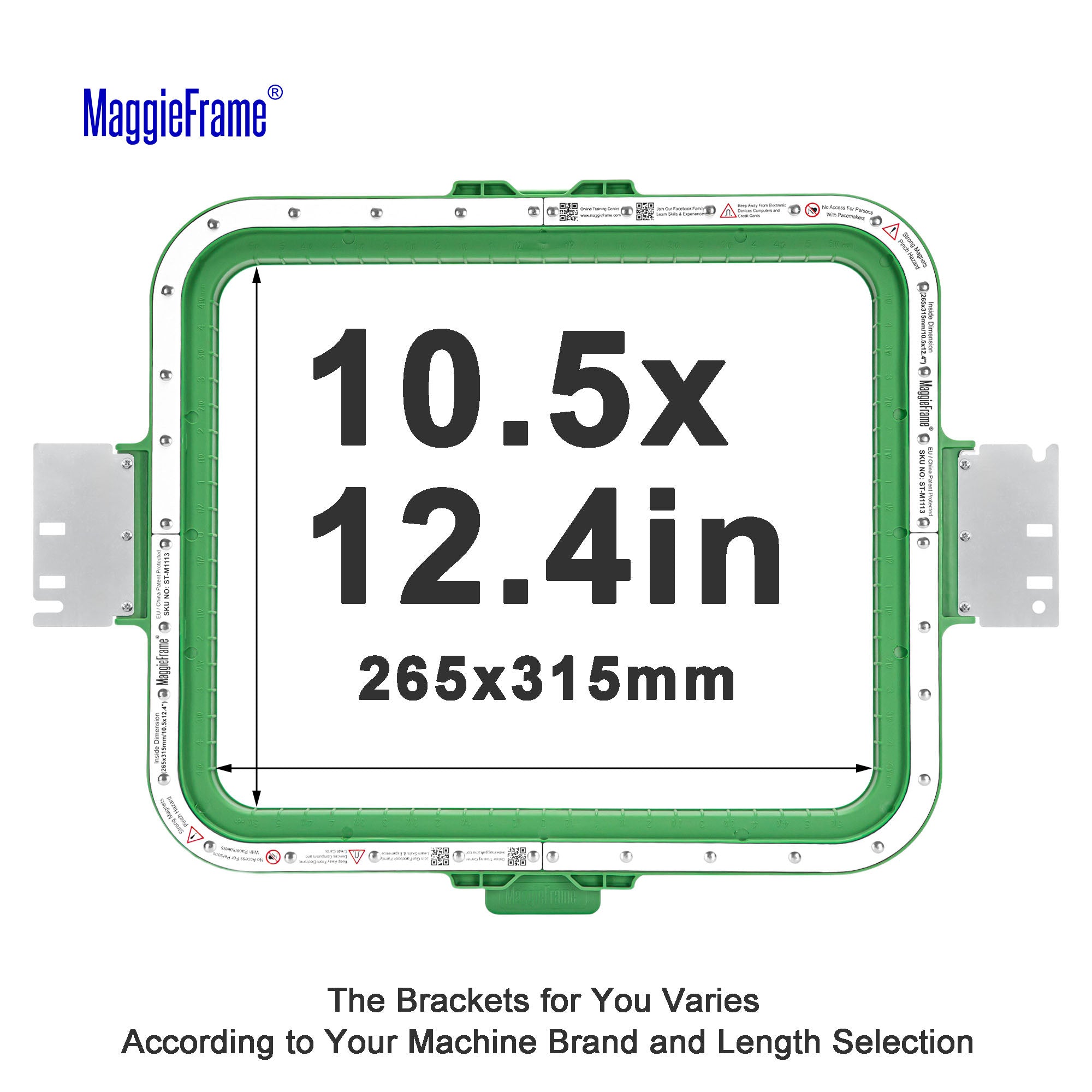 MaggieFrame 10.5x12.4 in (265x315mm) magnetic embroidery hoop – size chart