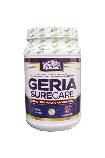 POLVO GERIA SURECARE SABOR FRESA 1.100 KG Hierro, Zing, Calcio, Acido Folico, Suple. alim a base de colageno hidrolizado, condroitina y glucosamina 1X12 *