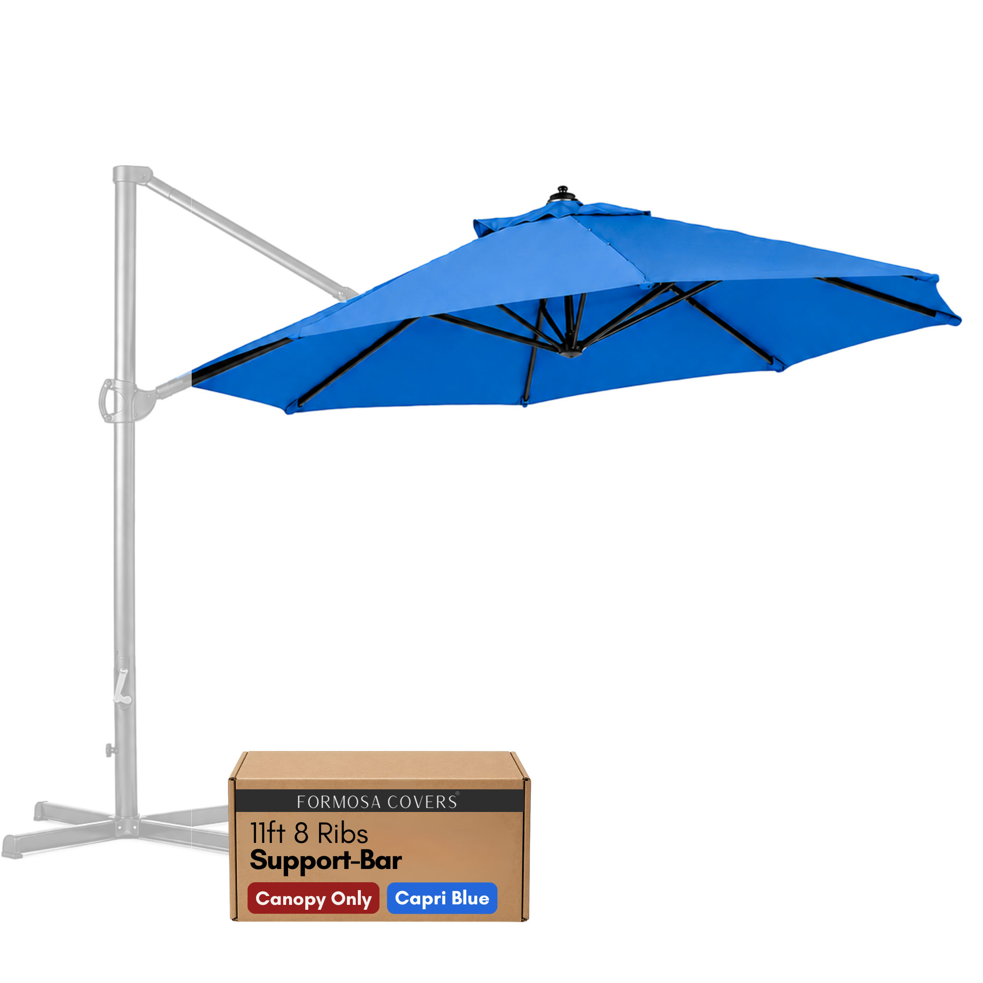 SHIPS BY 6/16/26 11ft Cantilever Umbrella Replacement Canopy Supported Bar 8 Ribs Capri Blue Olefin Fabric - Formosa Covers