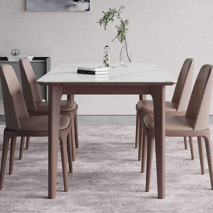 Rectangle 4 Legs Mid-Century Table White Color Fixed Table of Sintered Stone