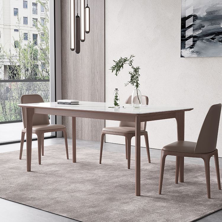 Rectangle 4 Legs Mid-Century Table White Color Fixed Table of Sintered Stone
