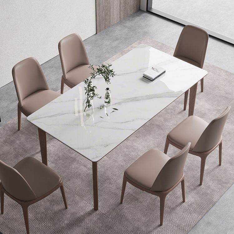 Rectangle 4 Legs Mid-Century Table White Color Fixed Table of Sintered Stone