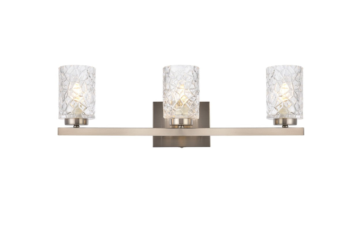 Cassie Three Light Bath in Satin Nickel & Clear Shade