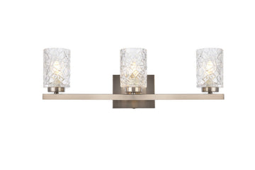 Cassie Three Light Bath in Satin Nickel & Clear Shade