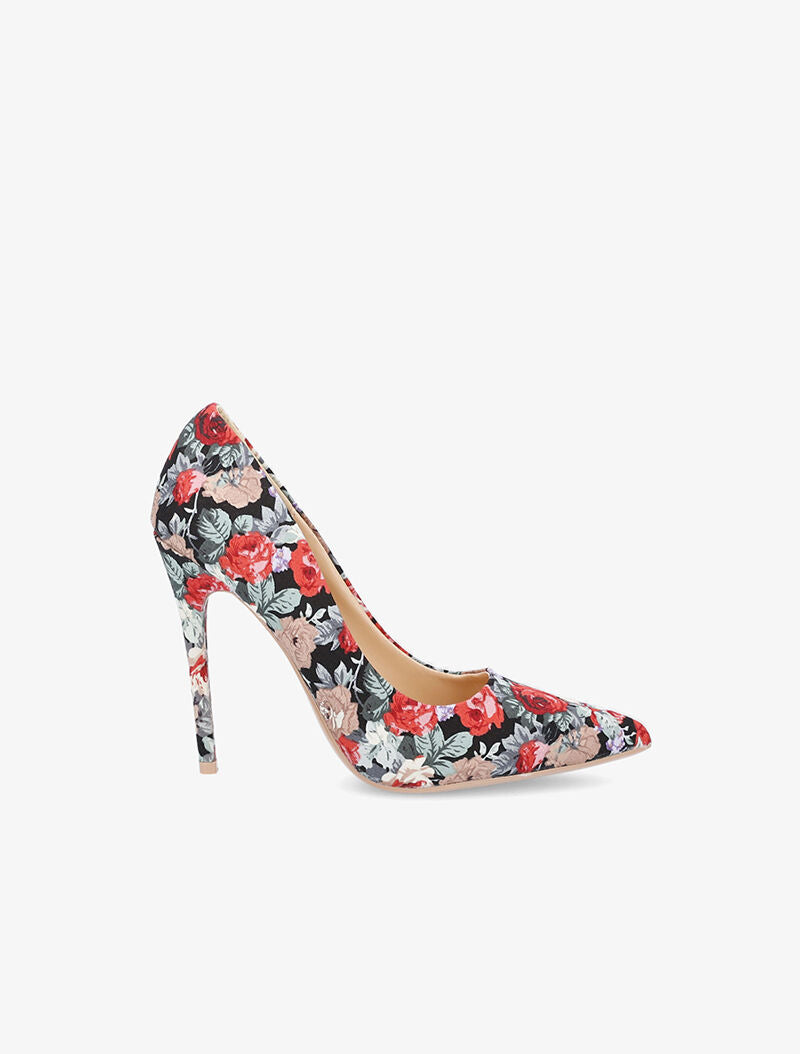 Escarpins tissu fleuri - noir - 1