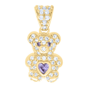 10kt Yellow Gold Womens Purple White Heart Round Cubic-Zirconia June Birthstone Teddy Bear Charm Pendant