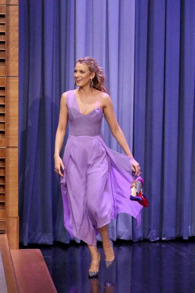 Lilac Blake Lively One shoulder Prom Celebrity Dress Tonight Show with Jimmy Fallon