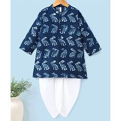 Babyhug 100% Cotton Kurta With Dhoti Set Bunny Print - Indigo