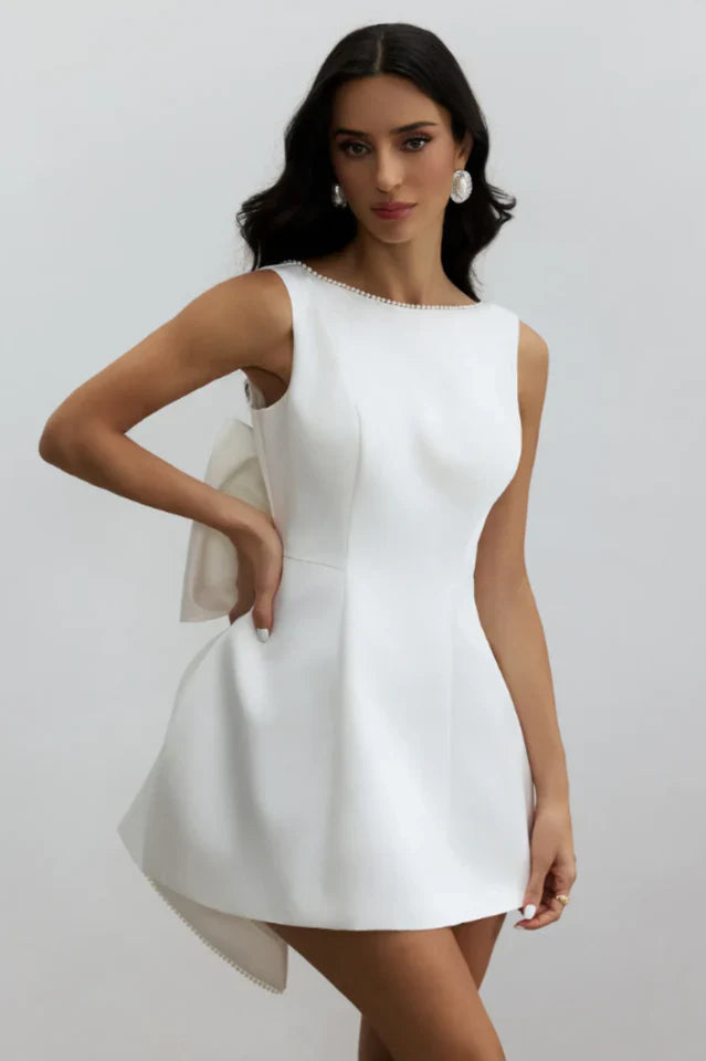 Cecila Bowknot Pearl Backless Mini Dress