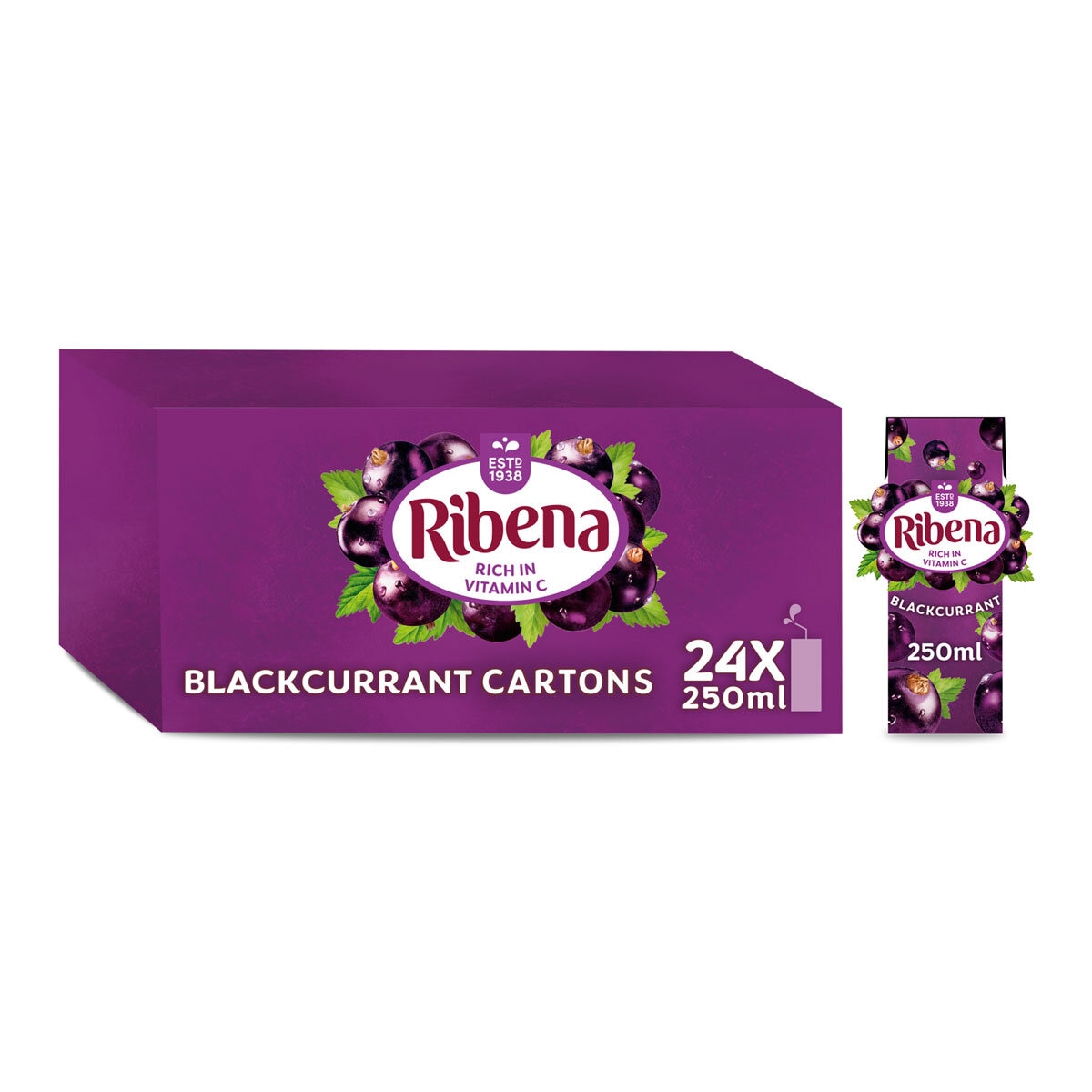 Ribena blackcurrant juice drink 24 x 250ml, imported from the UK