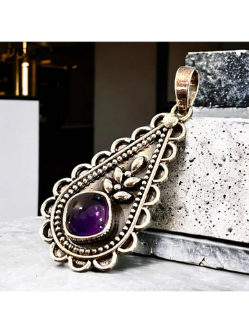 Colgante De Amatista De África En Plata Nature - Joyas Velardi