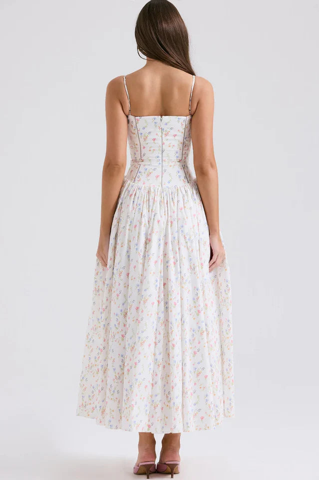Vintage Rose Print Cotton Midi Sundress