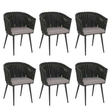 Lot de 6 chaises de salle à manger en aluminium corde tressée anthracite et coussins gris clair 04_0009745