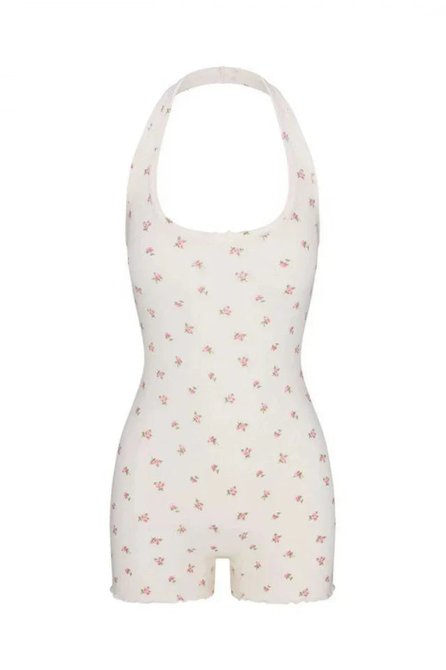 SKIMS Logo Pointelle Halter Onesie