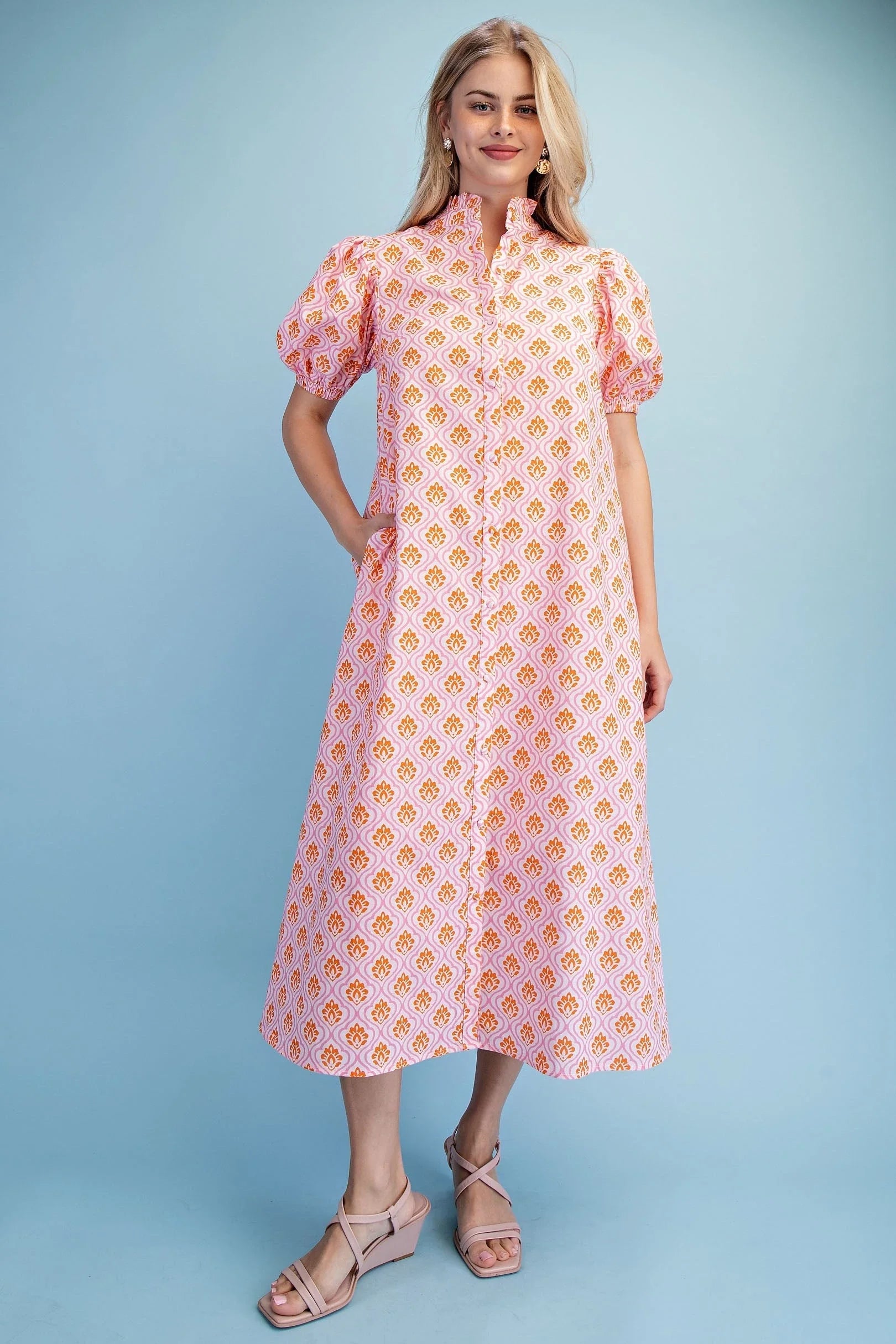 GiGiO Midi Dress in Pink/Orange