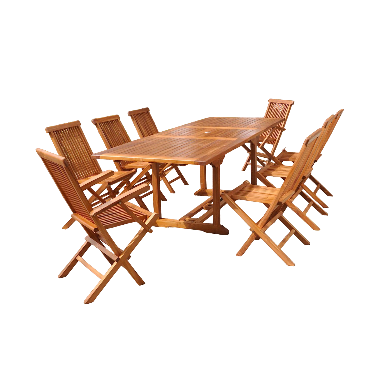Table rectangulaire 6 chaises et 2 fauteuils en teck huilé NARRA