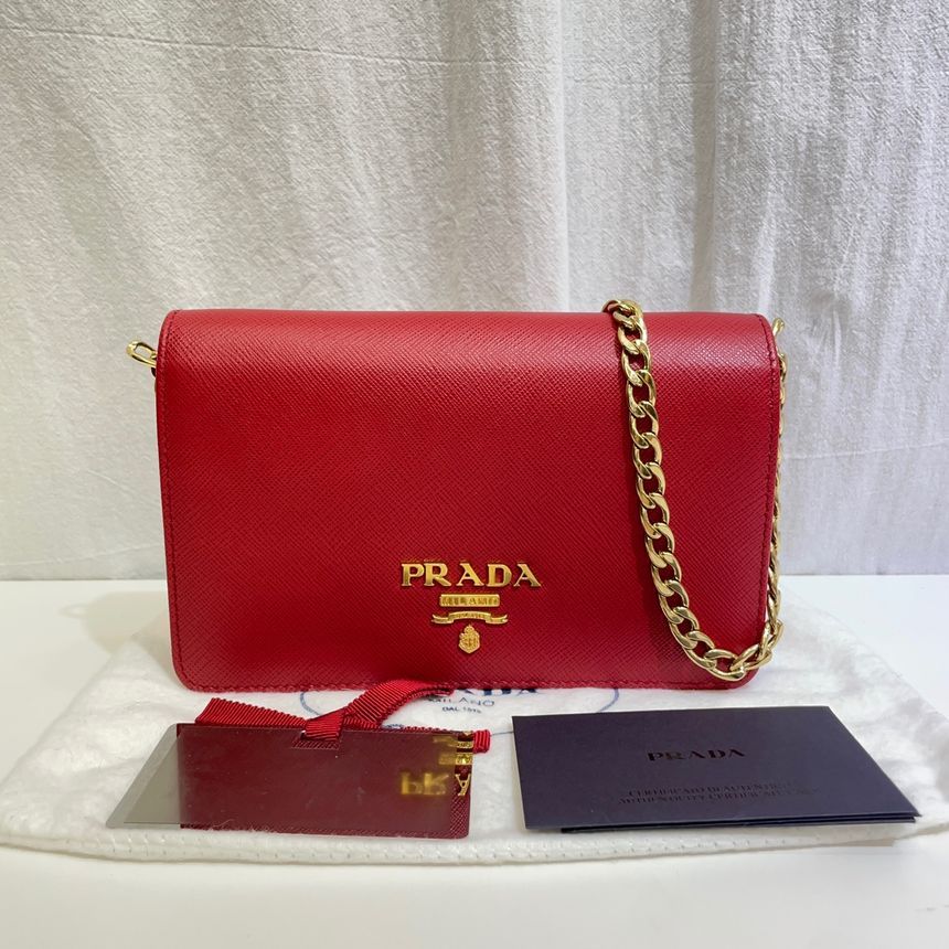 Prada Saffiano Lux Chain Crossbody Bag 1BP006 135319225